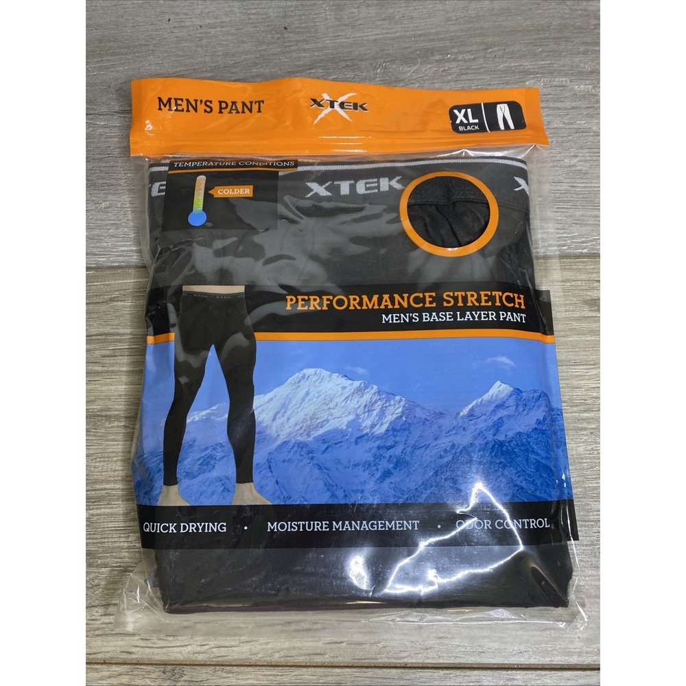 NEW Mens SZ XL Performance Base Layer Pant Quick Dry Odor Moisture Control Black